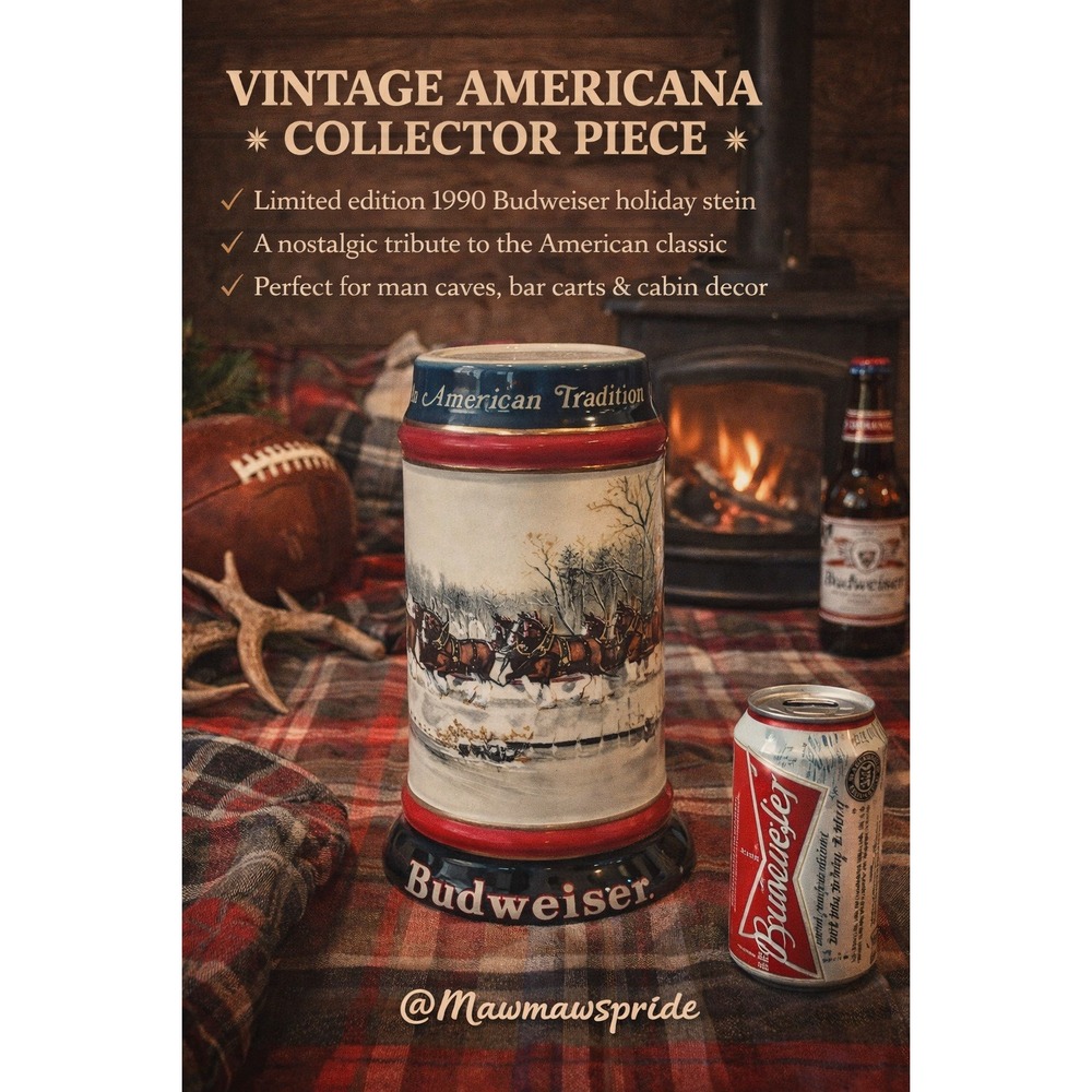 Vintage 1990 Budweiser Holiday‎ Stein An American Tradition Clydesdales